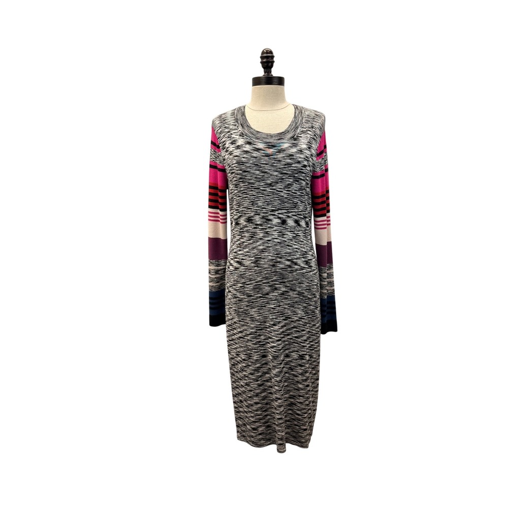 Trina Turk‎ Dialogue Dress Women L Multi NWT Space Dye Stripe Knit Sweater Midi